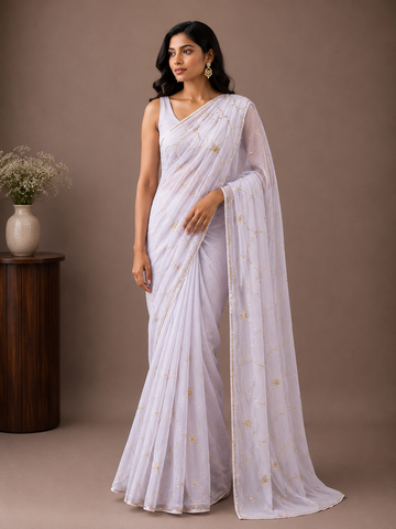 Ranas Light Lavender Color Pure Chiffon Saree