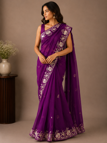 Ranas Purple Color Pure Chiffon Designer Saree