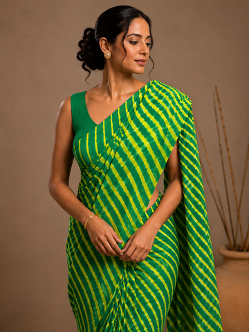 Ranas Green & Yellow Color Leheriya Saree