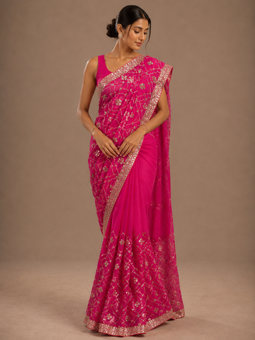 Ranas Rani Pink Pure Chiffon Saree