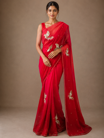 Ranas Pure Chiffon Aari & Sequins Work Designer Saree