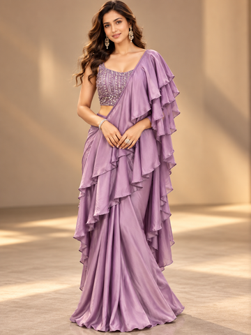 Ranas Lavender Color Designer Drape Saree