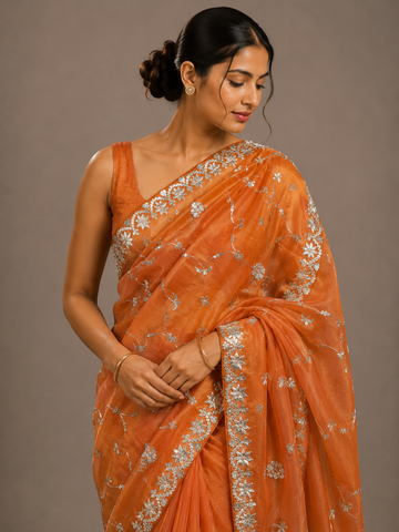 Ranas Rust Color Gota patti work Saree