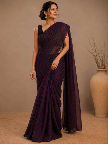 Ranas Black & Red Leheriya Saree