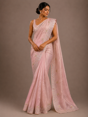 Ranas Peach Color Gota & Zardosi Work Designer Saree