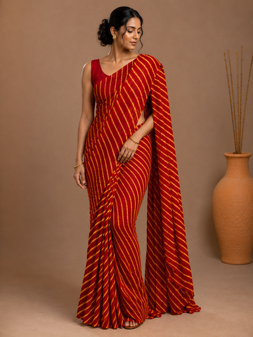 Ranas Red & Yellow Color Leheriya Saree