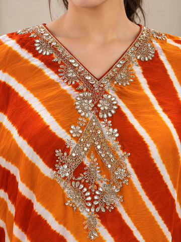 Ranas Orange & Rust Leheriya Designer Kaftan Set