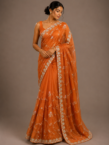 Ranas Rust Color Gota patti work Saree