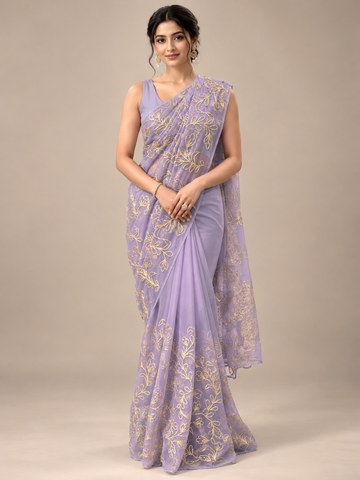 Ranas Lavender Color Designer Sikiya Gotta Work Saree