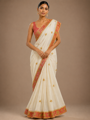 Ranas Beige Color Marori work Designer Saree