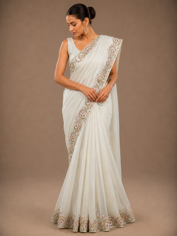 Ranas Pista Green Color Organza Fabric Saree