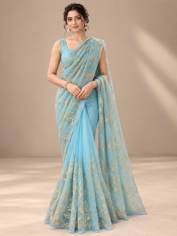 Ranas Sky Blue Sikiya Gotta Work Saree