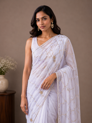 Ranas Light Lavender Color Pure Chiffon Saree