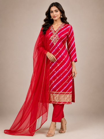 Ranas Red & Rani Leheriya Luxury Designer Suit