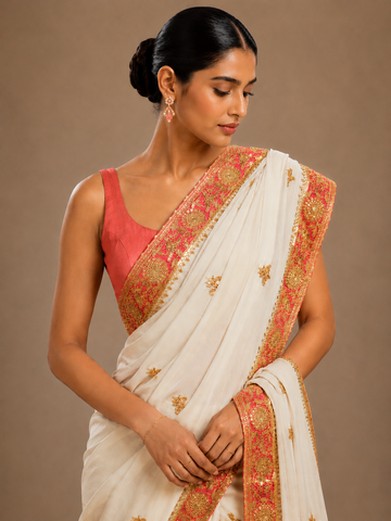 Ranas Beige Color Marori work Designer Saree