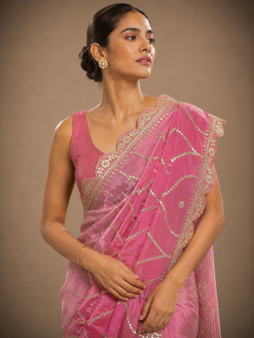 Ranas Peachy Pink Shaded Gota Patti Designer saree