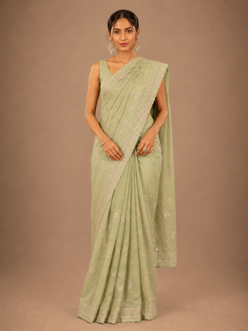 Ranas Pista Green Color Pittan Work Saree