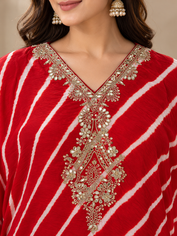 Ranas Red Leheriya Designer Kaftan Set