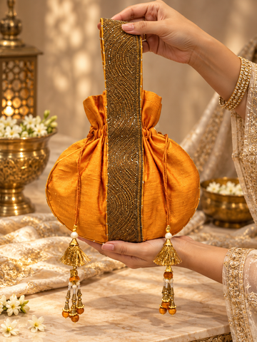 Ranas Mustard Raw Silk Potli Bag