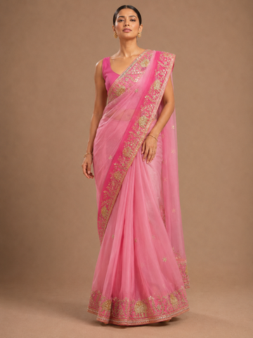Ranas Peachy Pink Shaded Gota Patti Work Designer Saree