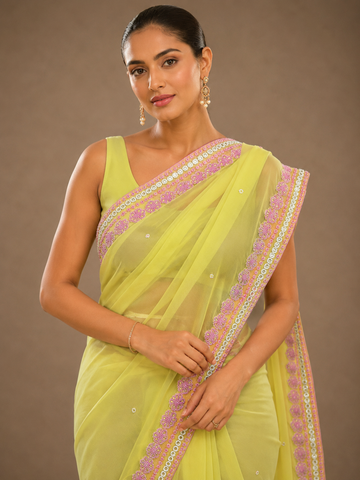 Ranas Yellow Color Organza Fabric Designer Saree