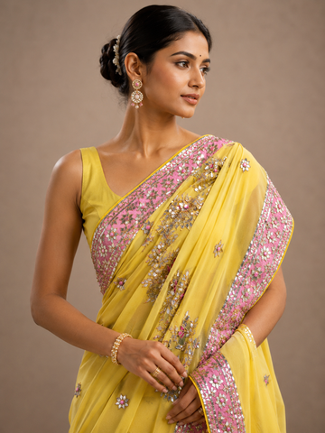 Ranas Yellow Color Kacchi Gota Patti Work Saree