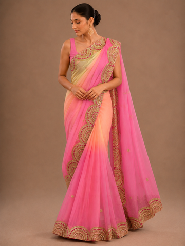 Ranas Peach & Pink Shaded Gotta Patti Saree