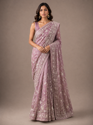 Ranas Onion Color Parsi Resham Work Designer Saree