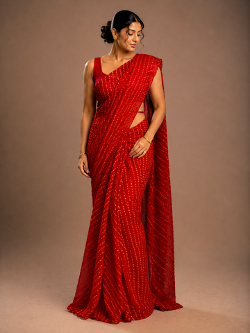Ranas Red Color Leheriya Mothda Saree
