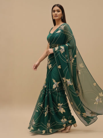Ranas Bottle Green Sequine Work Saree
