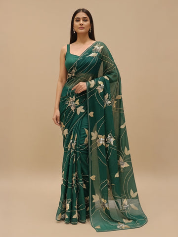 Ranas Bottle Green Sequine Work Saree