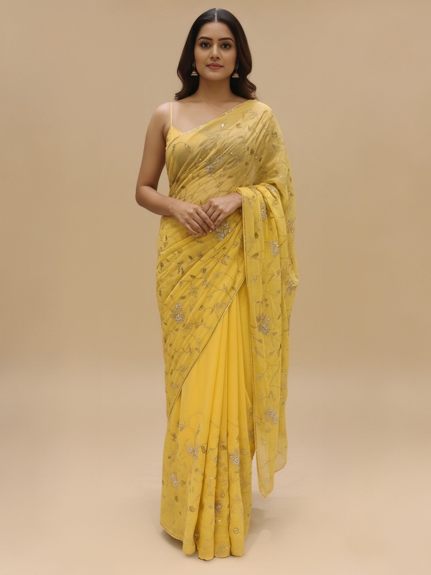 Ranas Pure Chiffon Aari Tari & Zardosi work Saree