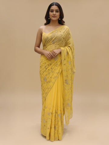 Ranas Pure Chiffon Aari Tari & Zardosi work Saree