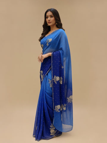 Ranas Shaded blue Aari Taari work Saree