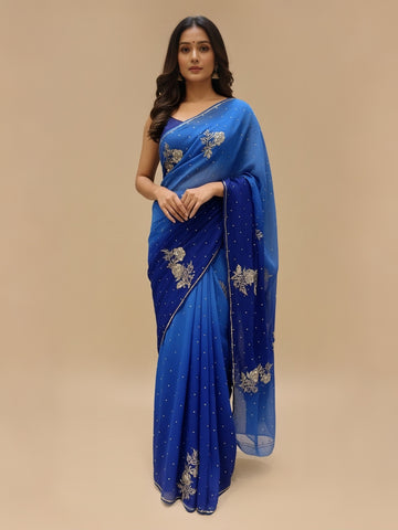 Ranas Shaded blue Aari Taari work Saree