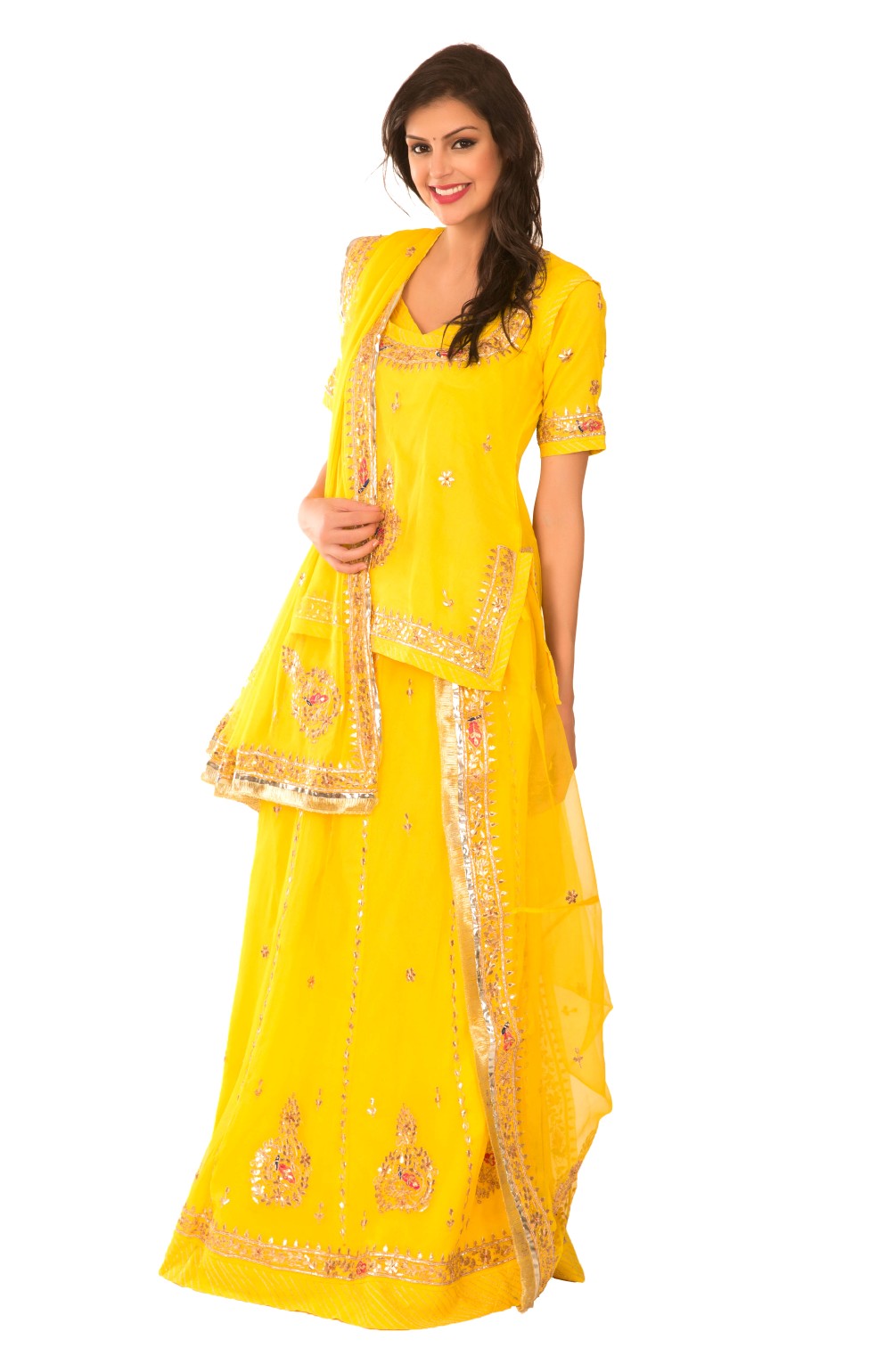 Ranas Yellow Georgette Gota Patti Kasab Resham Sequins Work Rajputi Poshkak