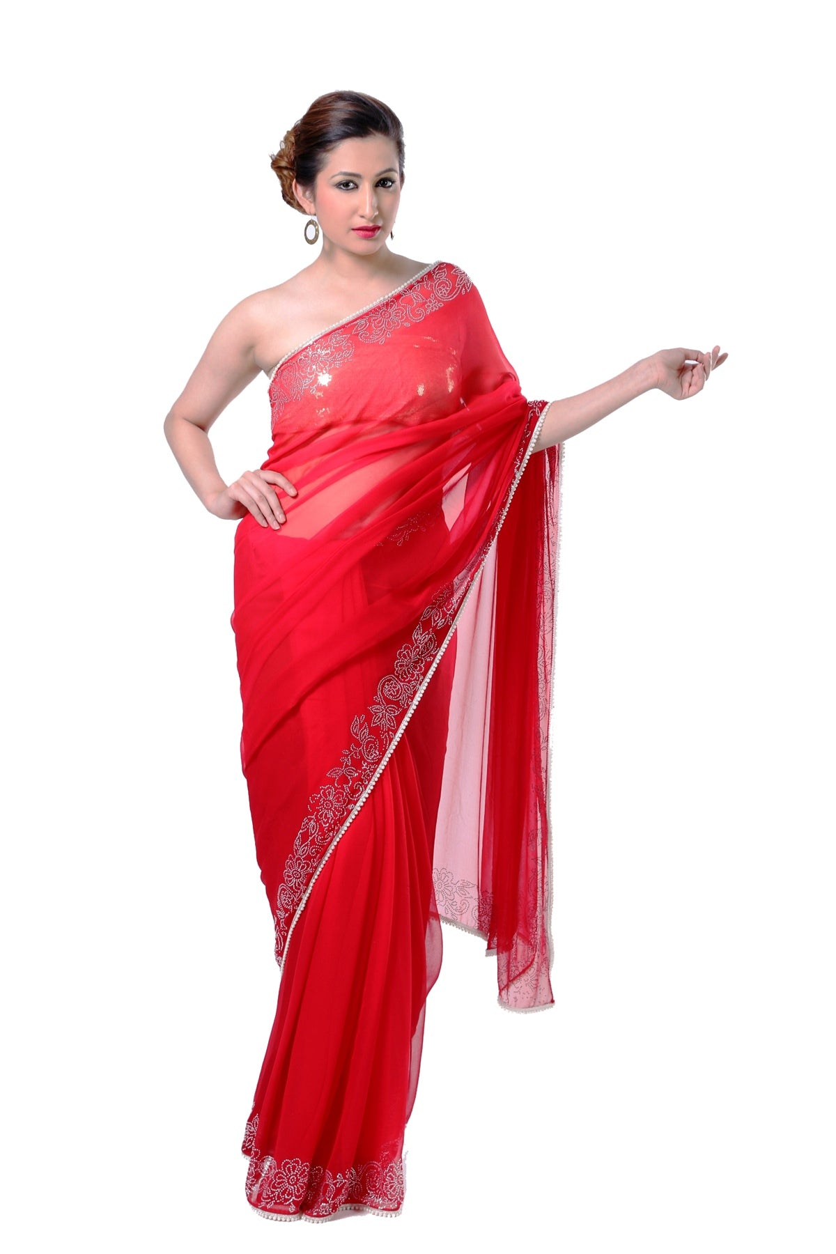 Ranas Red Pure Geogette Saree