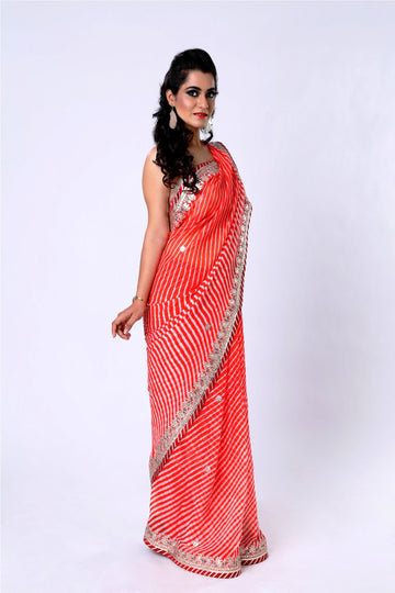 Ranas Red Pure Georgette Gota Saree