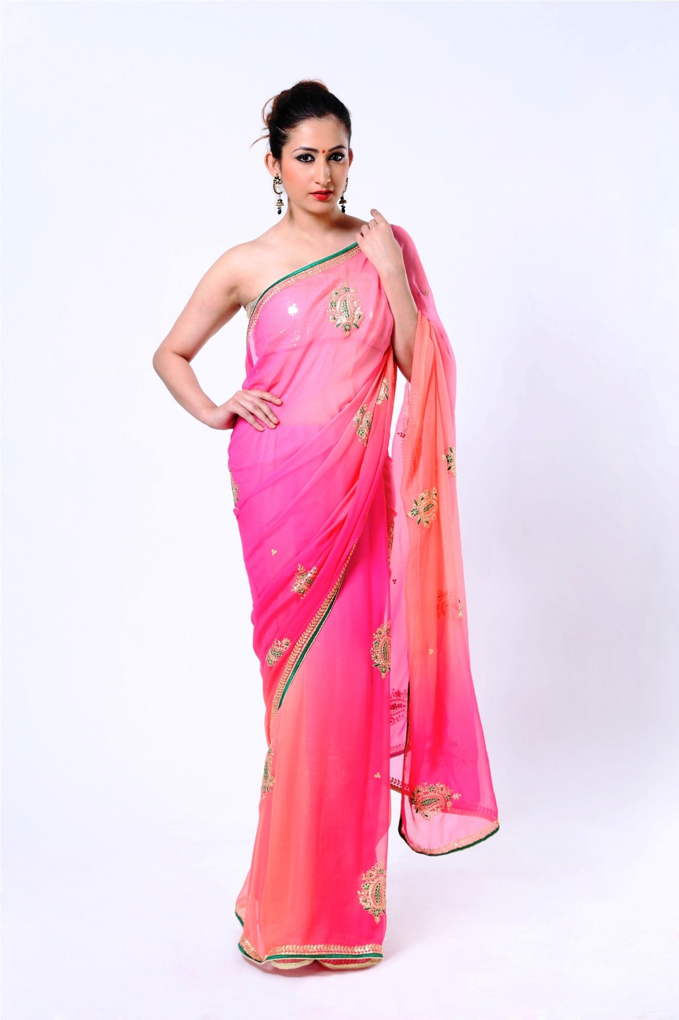 Ranas Shaded Pink Pure Silk Georgette Zari Saree