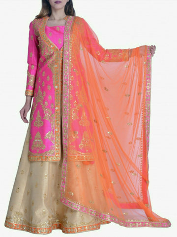 Jacket Lehenga In Rani & orange Color