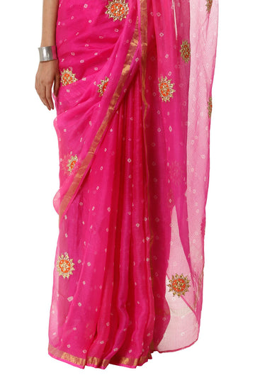Ranas Pink Color Kota Silk Bhandej Saree