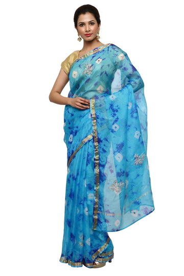 Ranas Blue Batik Kota Silk Saree