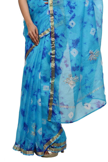 Ranas Blue Batik Kota Silk Saree