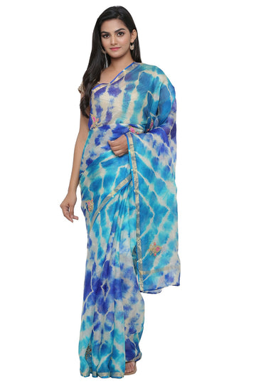 Ranas Kota Silk Blue Leheriya  Saree