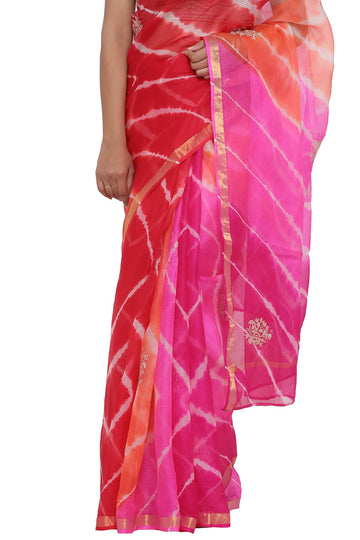 Ranas Pink Orange Kota Silk Leheriya Saree