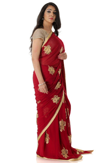 Ranas Mehroon Color Georgette Saree