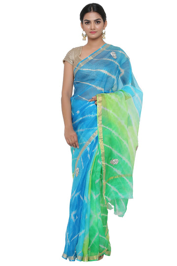 Ranas Green & Blue Leheriya Saree