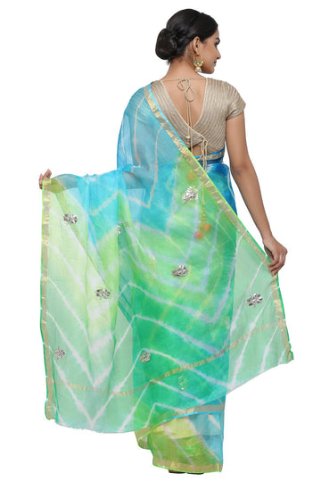 Ranas Green & Blue Leheriya Saree