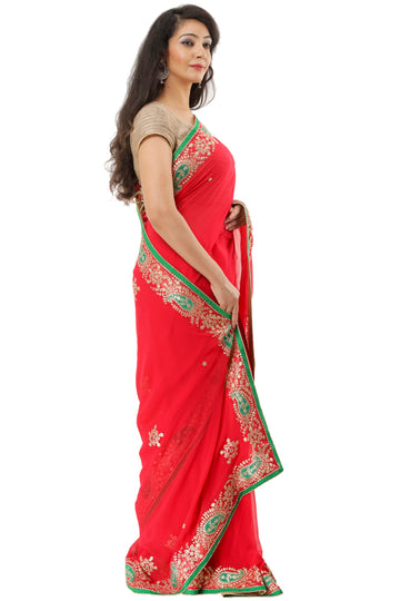 Ranas Red Color Georgette Saree