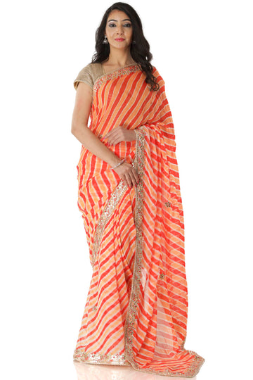 Ranas Orange Leheriya Saree